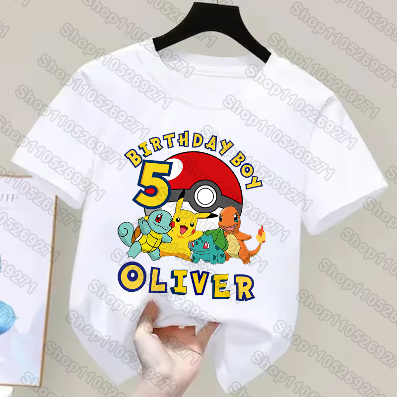 Pokemon Anime Merchandise - Pokemons Kinder-T-Shirts, Pikachu-Geburtstagsnummer 1–9, bedrucktes T-Shirt